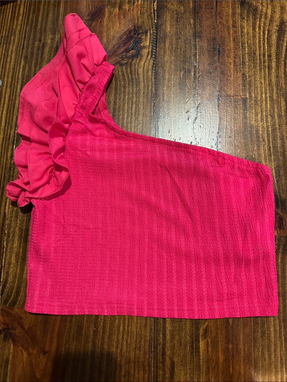 SHEIN Hot Pink One-Shoulder Ruffle Crop Top